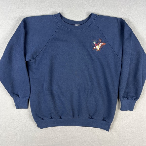 Fruit of the Loom Other - VTG Fruit of the Loom Raglan Sweatshirt Fits M Duck Embroidery Navy Blue 90s USA
